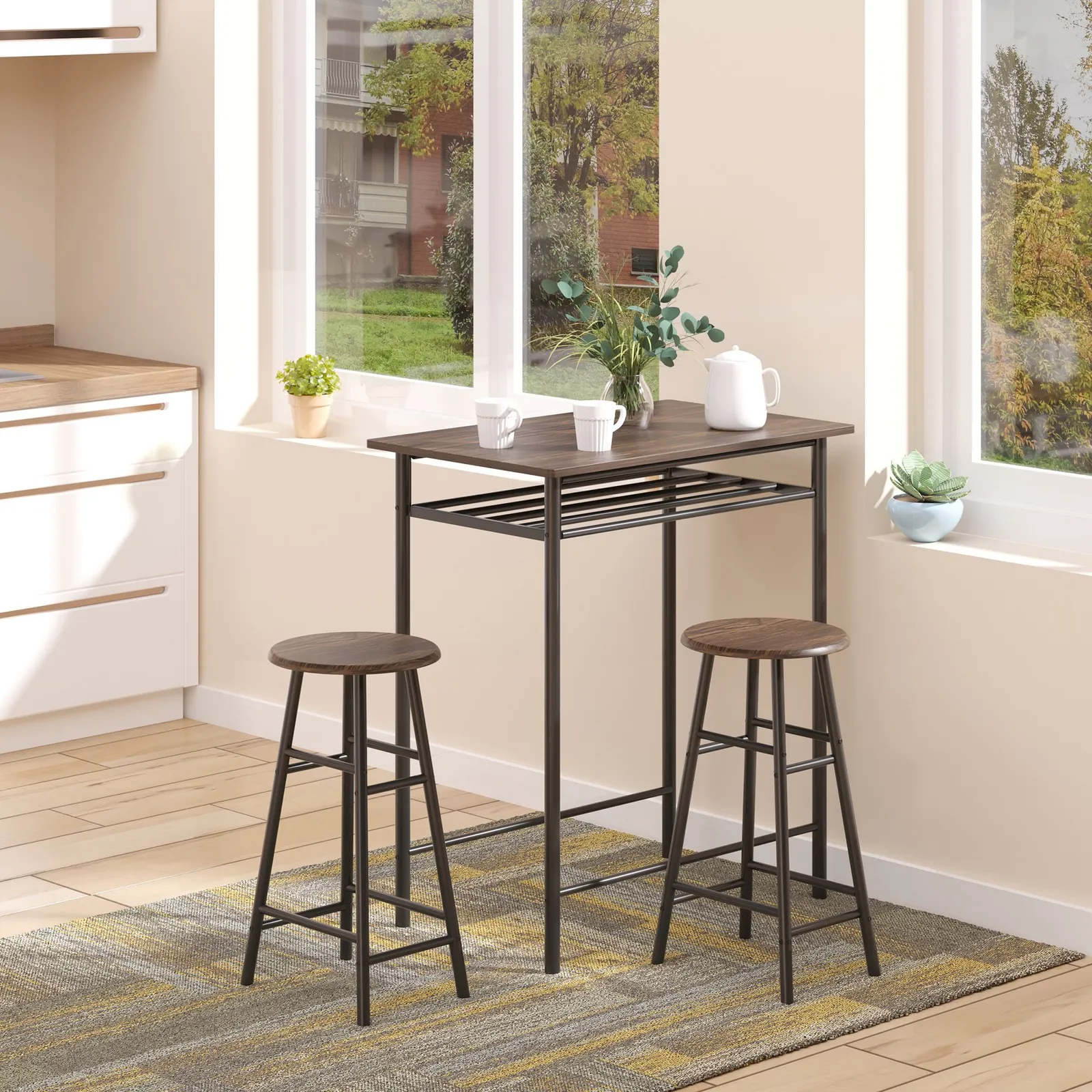 HOMCOM 3-Piece Dining Set with 2 Matching Chairs & 1 Table in Black