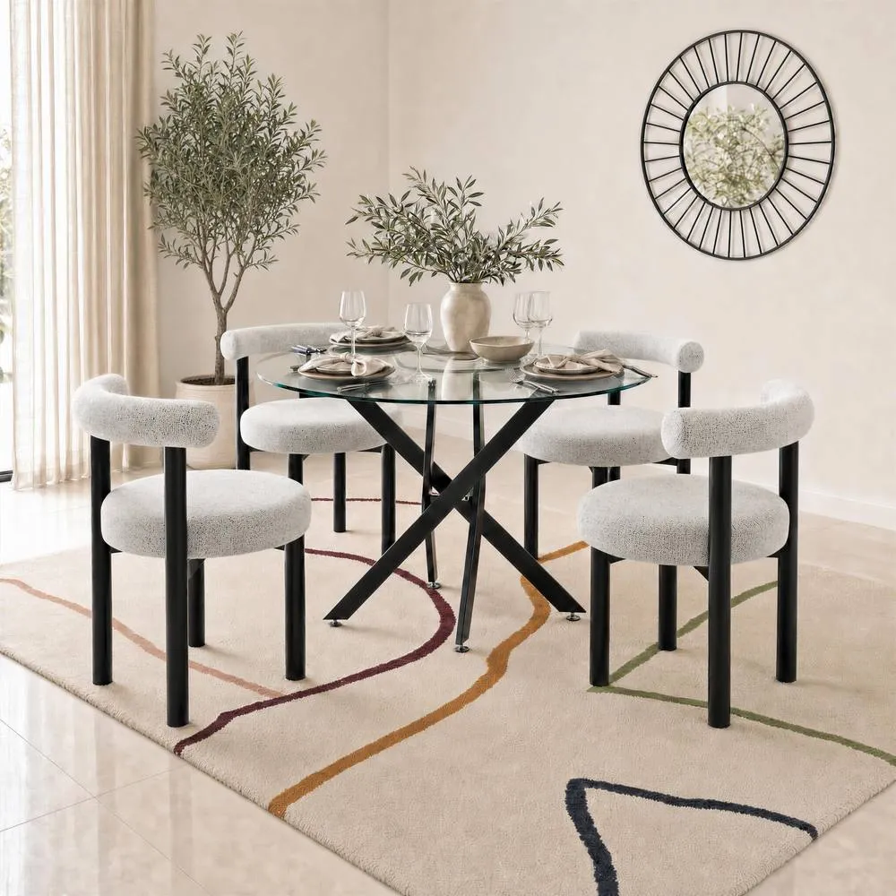 FurnitureboxUK Novara Glass Black Leg Round Dining Table 4 Isola Chairs in Grey 1