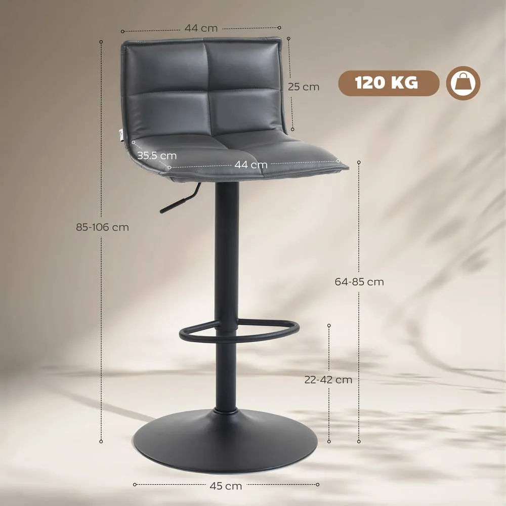 HOMCOM Bar Stools Set of 2 Swivel Height Adjustable Barstools in Dark Grey 3