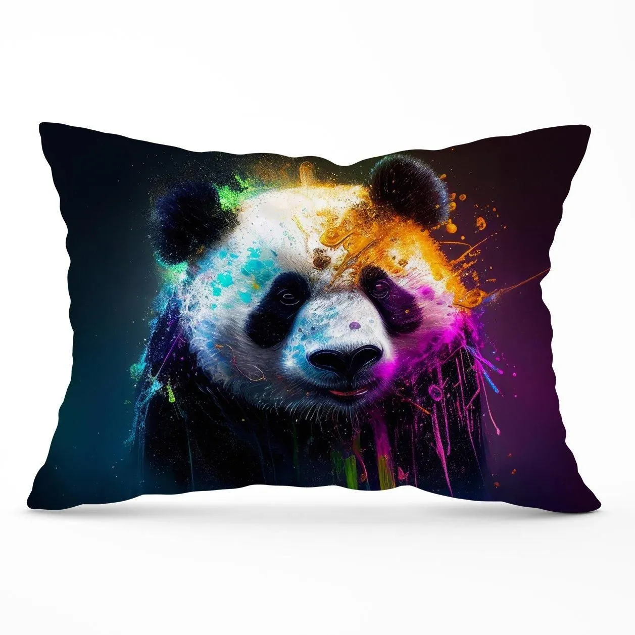 Warren Reed - Designer Panda Face Splashart Colourful Cushions in Blue