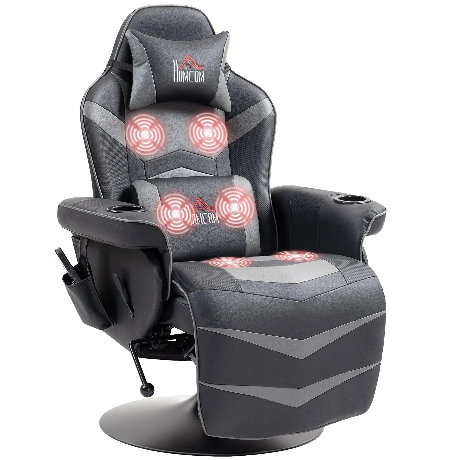 HOMCOM Massage Recliner Chair with Remote, PU Leather Recliner Armchair Grey 2