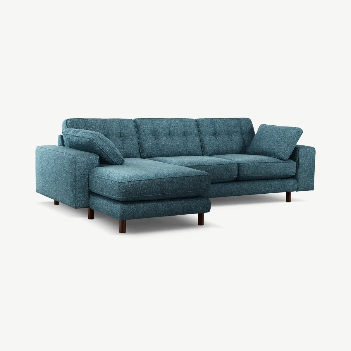 Content by Terence Conran Tobias, Left Hand Facing Chaise End Sofa, Aegean Blue Textured Weave with Dark Wood Legs