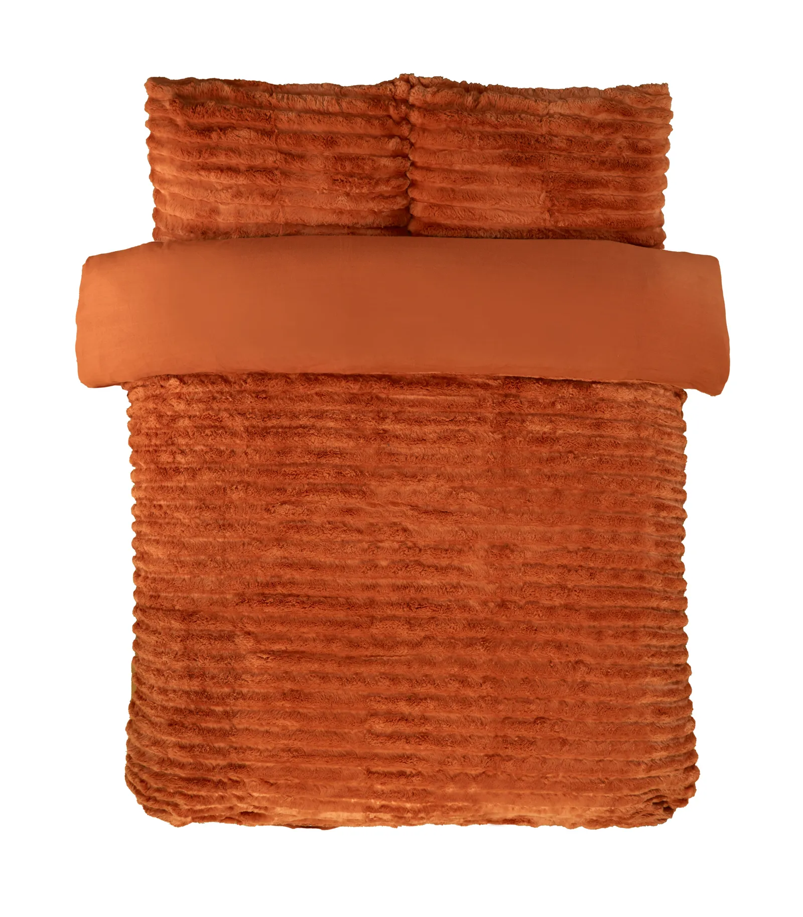 Rapport Home Chunky Ribbed Fur Polyester Soft & Cozy Duvet Cover Set With Pillowcase in Orange 2