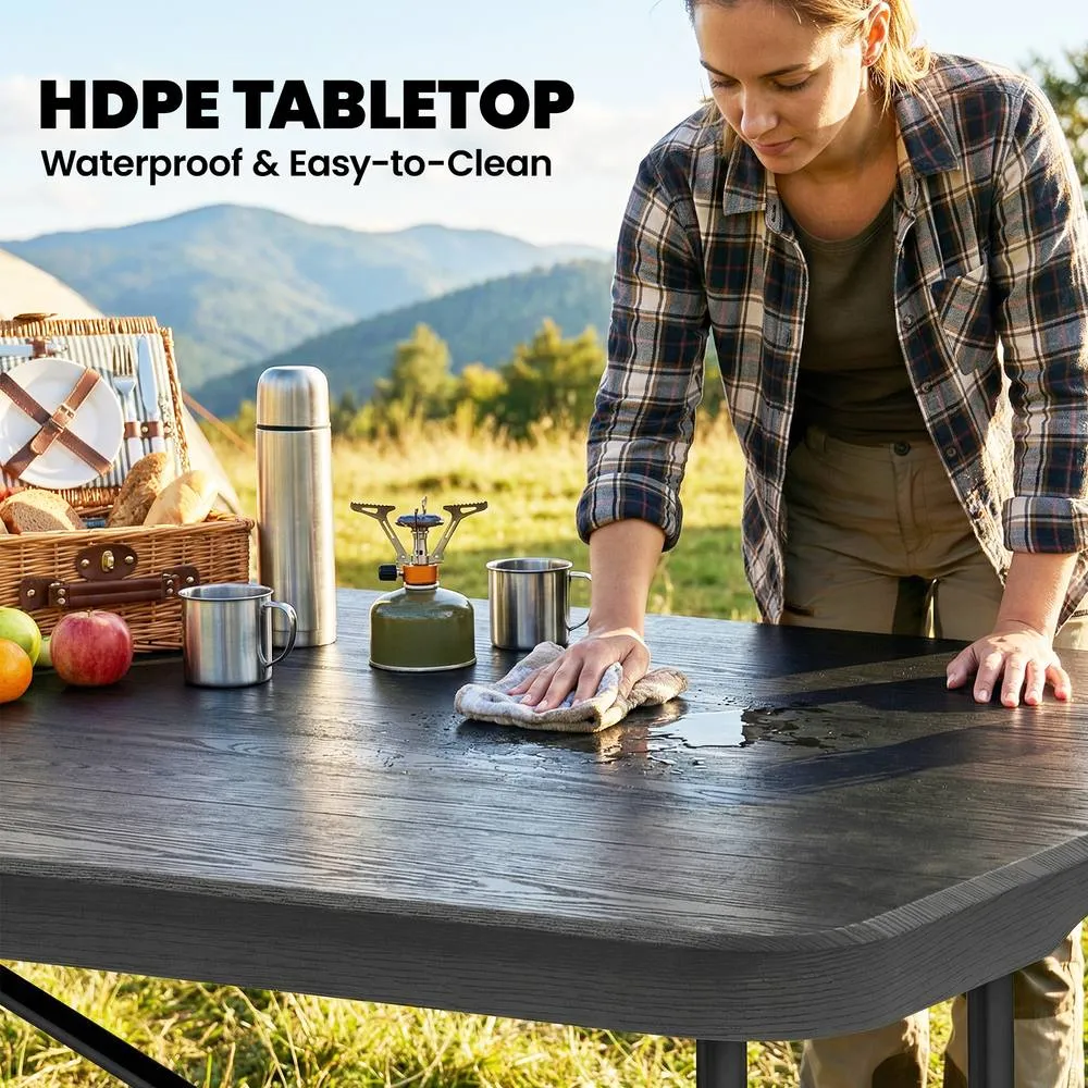 OUTSUNNY 5 Piece 6ft Foldable Table & Chairs, Portable Picnic Table Set in Black 5