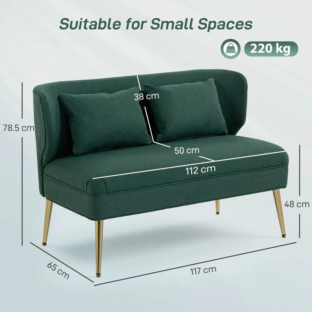 HOMCOM 2 Seater Sofa, Small Sofa with Wing Back, Thick Seat, Dark Green 3