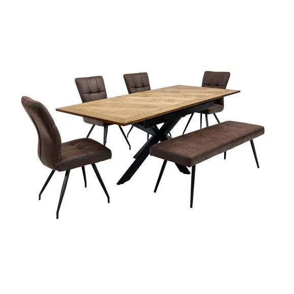 Payton Extandable Dining Table with 4 Sabenea Dining Chairs and Ebony Bench 2