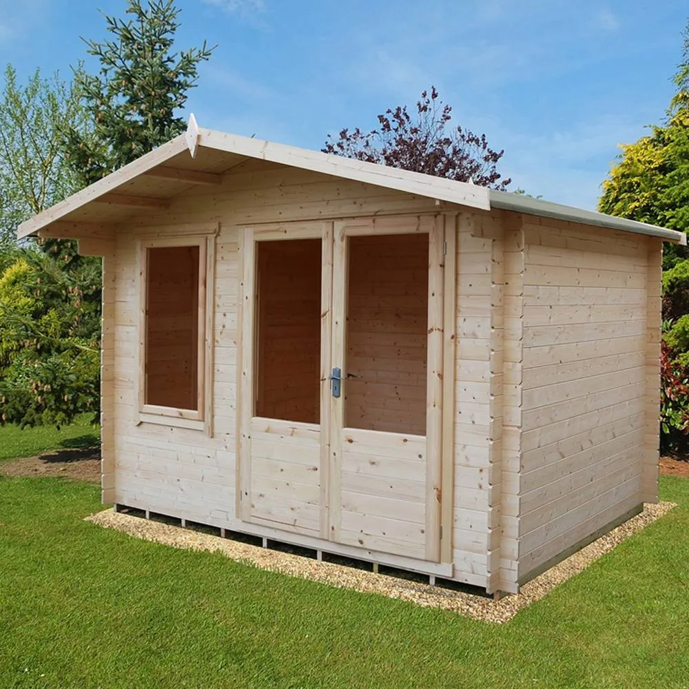 Shires Berryfield Log Cabin Home Office Garden Room Approx 11 x 8 Feet in Light Tan