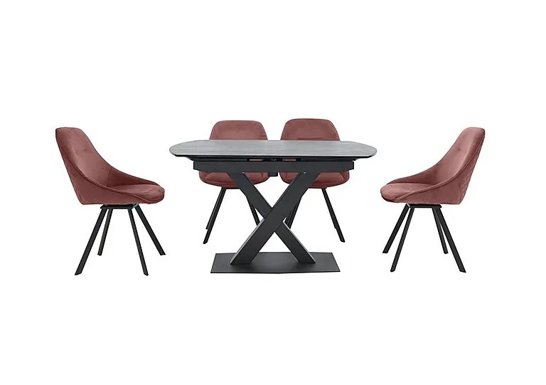 Arctic Extending Dining Table with Graphite Top and 4 Swivel Chairs - Pink