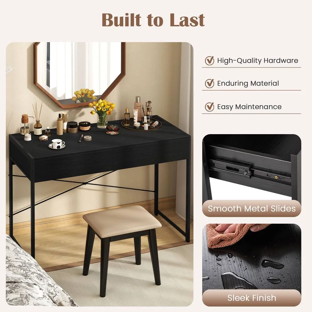 Costway Computer Desk Compact Writing Desk with 2 Drawers in Black 6