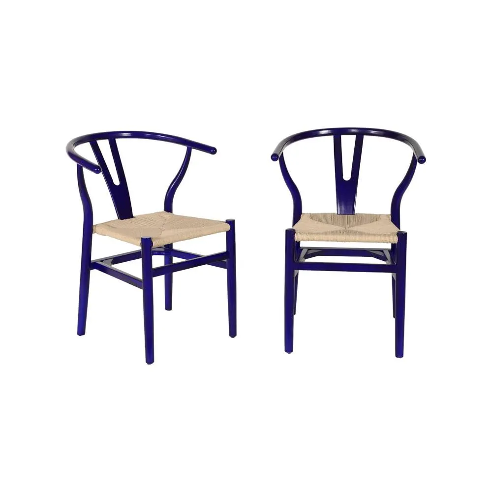 sweeek Set of 2 wooden chairs with rope seat in Blue 2