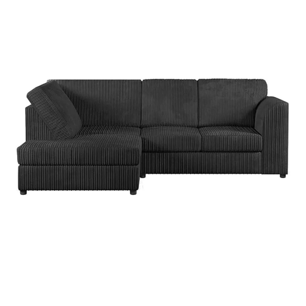 Bliss Furniture Jumbo Cord High Back Left Hand 4 Seater Corner Sofa in Black