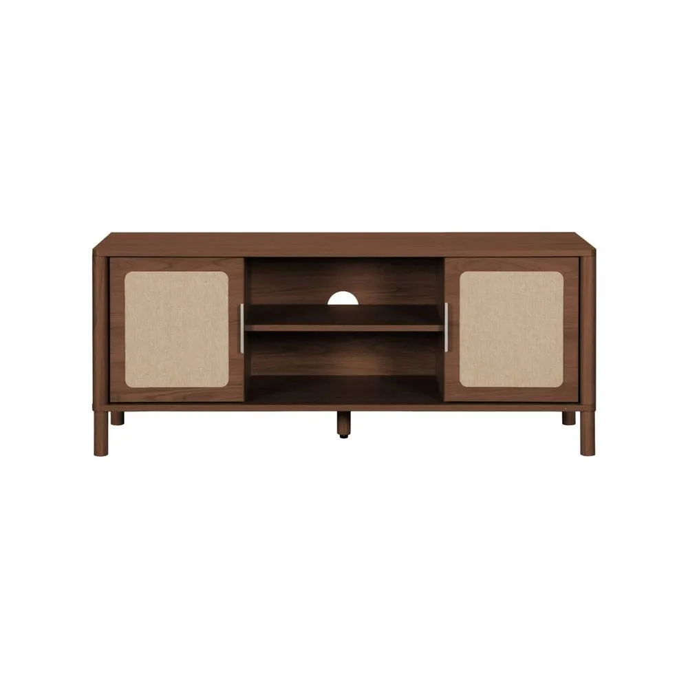 sweeek Vintage TV stand with wood decor & cane 2 doors 120cm in Dark Brown 4