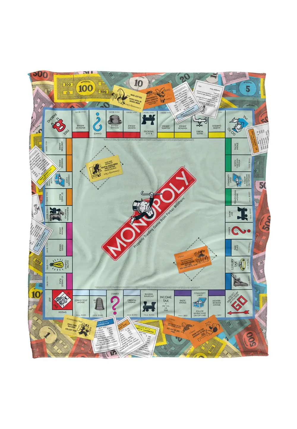 Hasbro Monopoly Board Silky Touch Super Soft Throw Blanket 152 x 127 cm in White