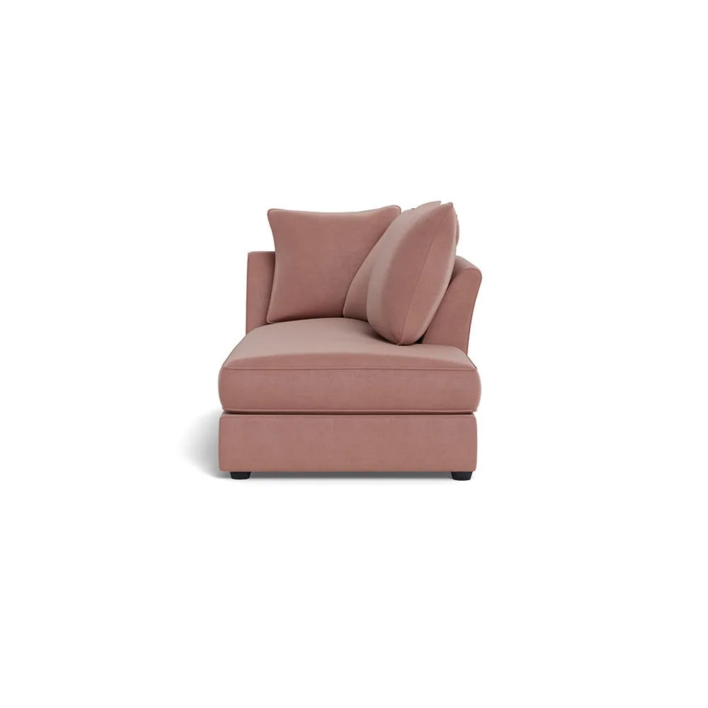 Heal's Tailor Chaise Right Hand Facing Smart Luxe Velvet Dusky Pink Black Beech Feet 1