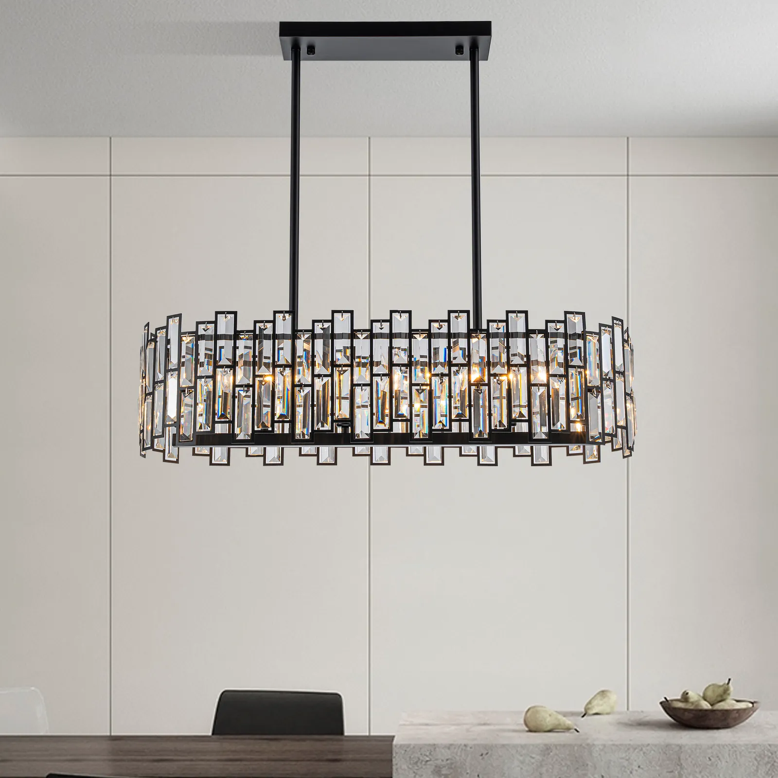 Clyvra 6-Light Kitchen Island Light Crystal Ceiling Light in Black