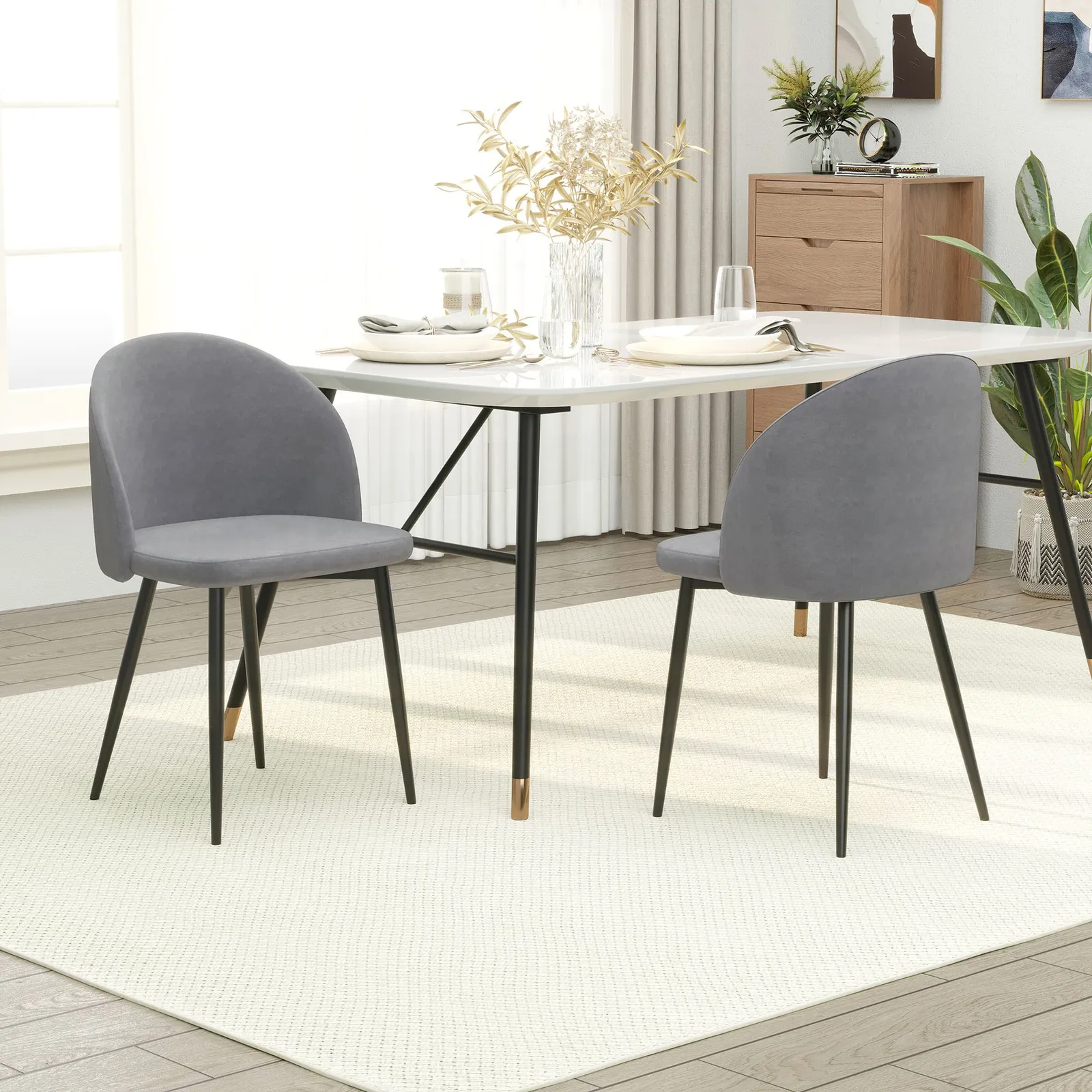 HOMCOM Modern Upholstered Fabric Bucket Seat Dining Chairs Set of 2 in Grey