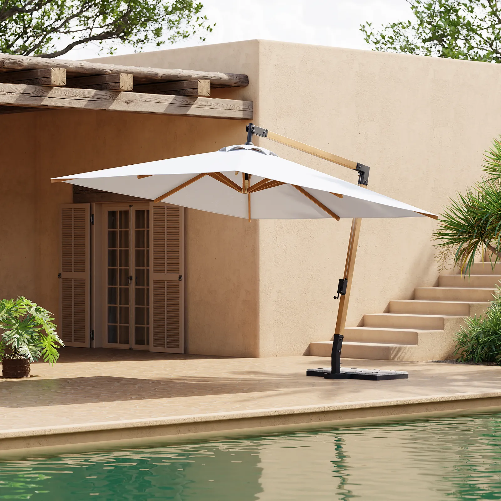 Tevara 305 cm Patio Cantilever Umbrella Adjustable Height Outdoor Sun Umbrella for Pool / Beach in White