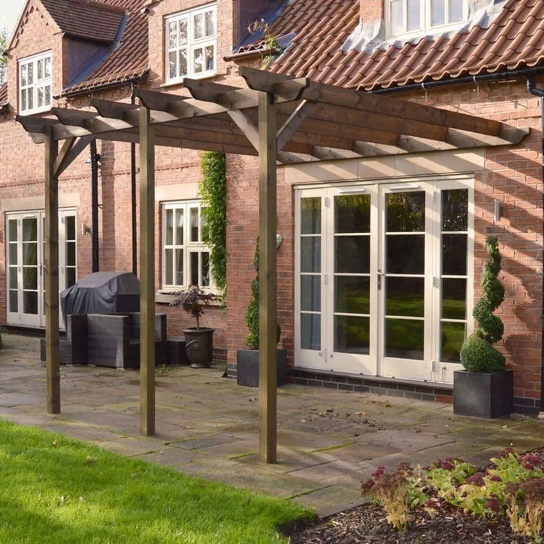Rutland County Garden Furniture Ltd Wall Mounted Garden Pergola 3 Posts, Wood, L180 x W720 x H270cm, Brown 4