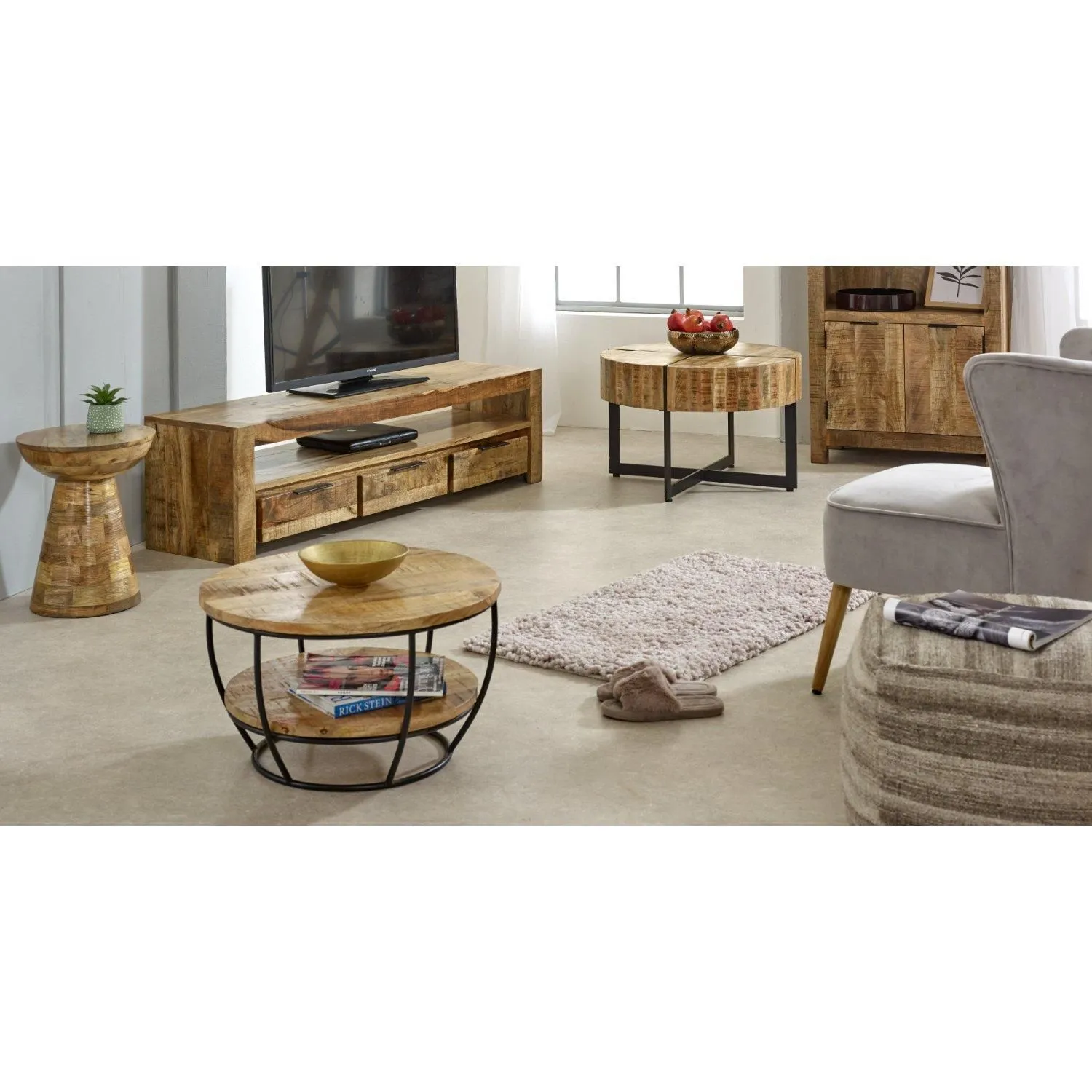 IH Design Bratton Mango Wooden & Metal Coffee Table With Shelf in Brown 3
