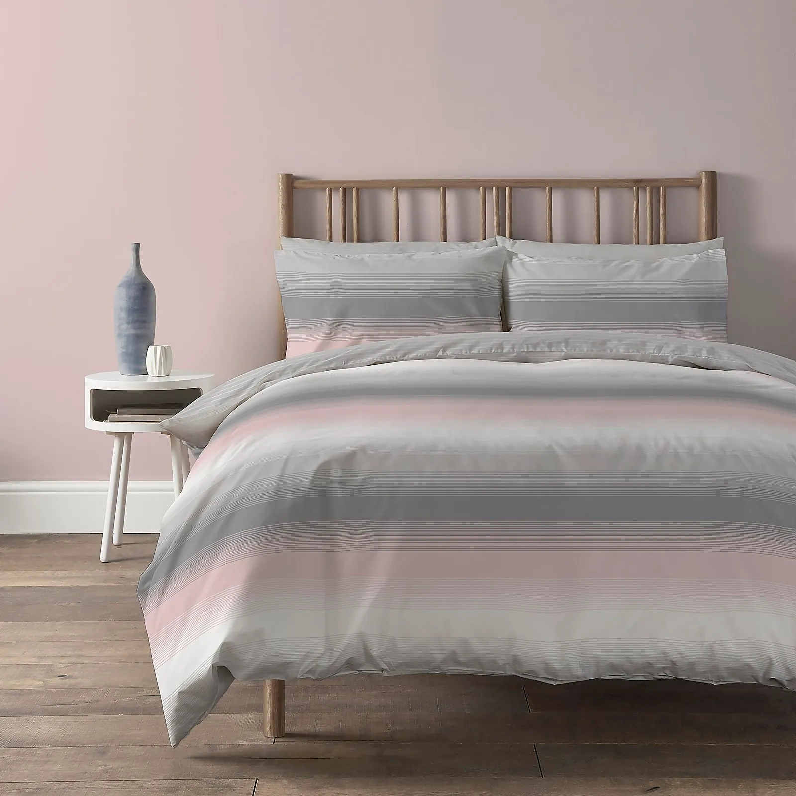 Copenhagen Home Faded Stripe Reversible Bedset - Double - Blush