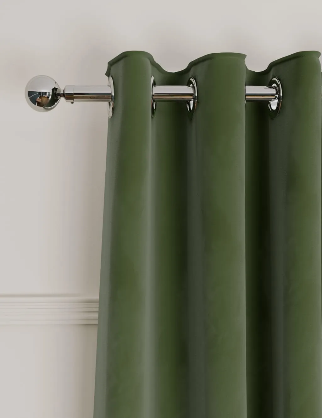M&S Velvet Eyelet Ultra Thermal Curtains Green