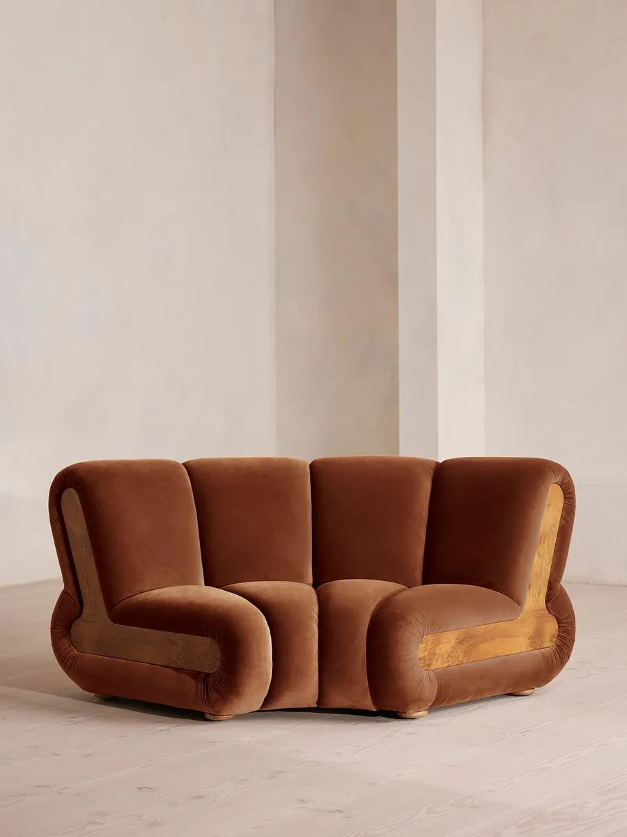 Noelle Modular Curved Armchair, Velvet, Cinnamon