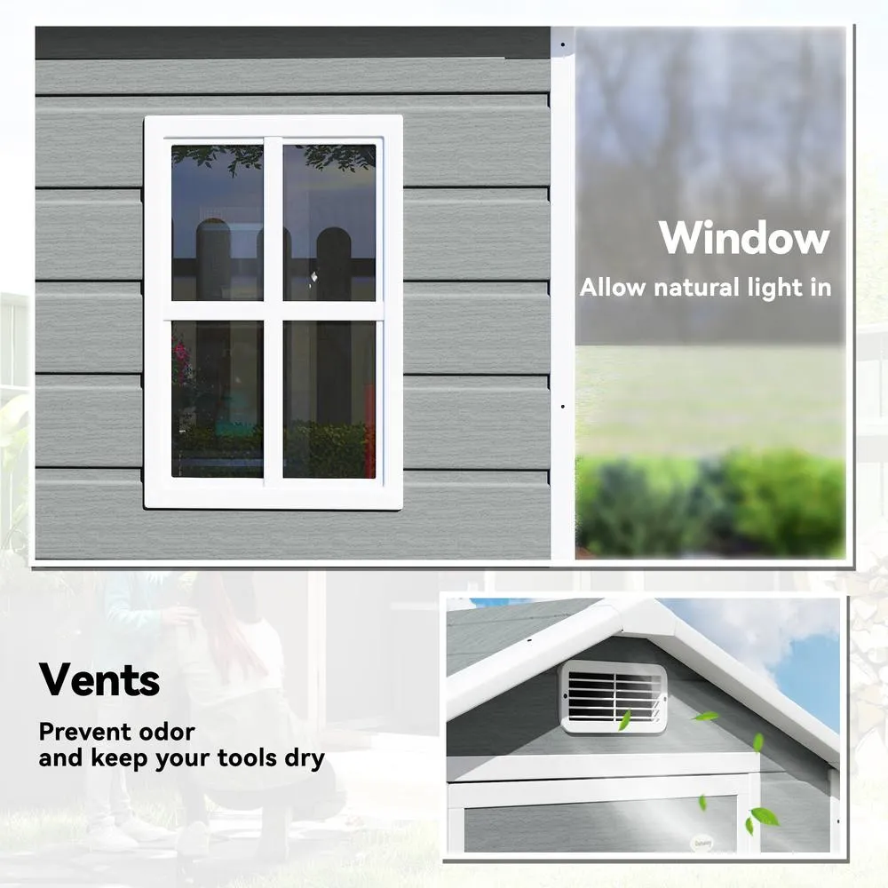 OUTSUNNY 4 x 3 ft Plastic Garden Shed, Storage Shed with Window Vent in Light Grey 6