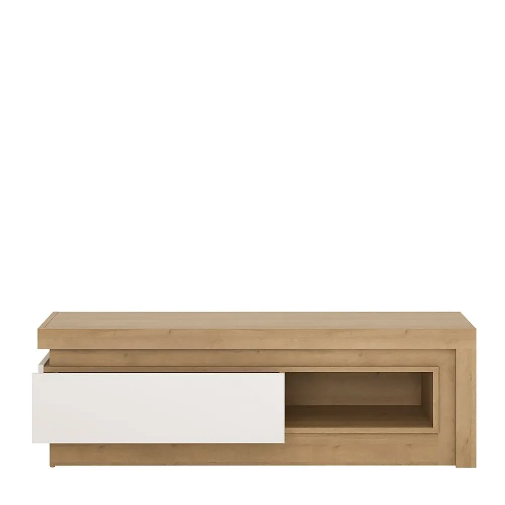 Furniture To Go Lyon 1 drawer TV cabinet with open shelf in Riviera Oak/White High Gloss in Brown 2