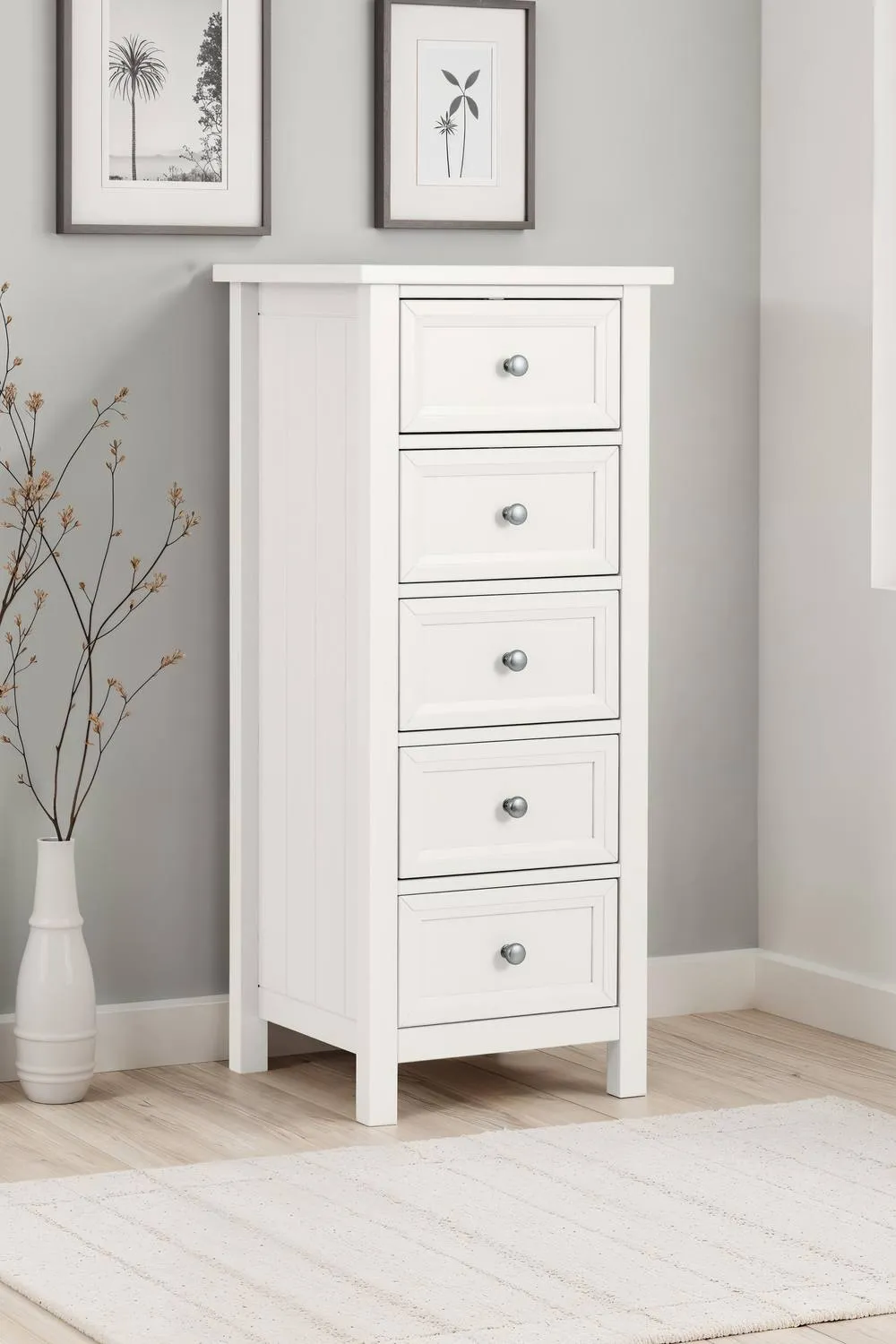Julian Bowen Maine 5 Drawer Tall Chest in White