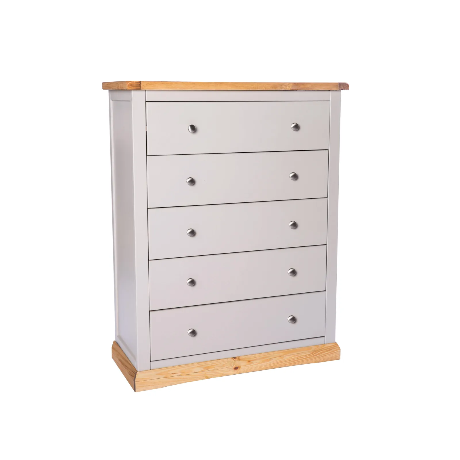 Cabinet Bits Bomporto 5 Drawer Chest of Drawers Chrome Knob in Light Grey