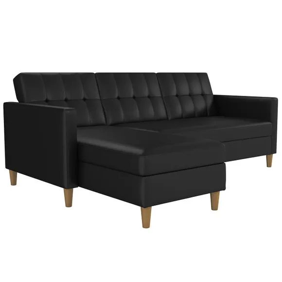 Hartford Faux Leather Black Corner Double Sofa Bed 3