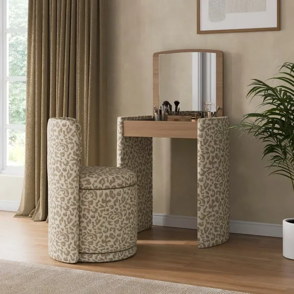 Frankie Leopard Print Compact Dressing Table Set with Mirror and Stool