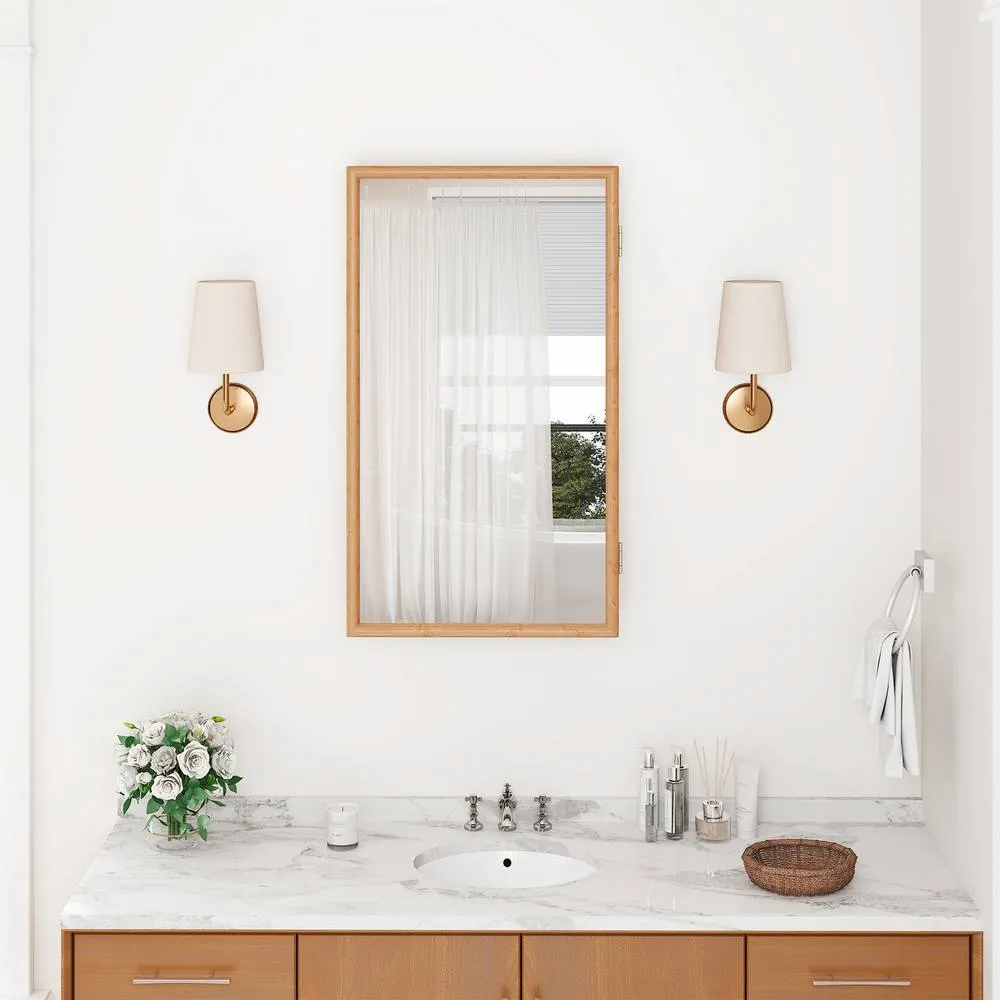 Costway Bathroom Wall Cabinet Bamboo Medicine Cabinet w/Mirror & 2 Shelves in Natural 5