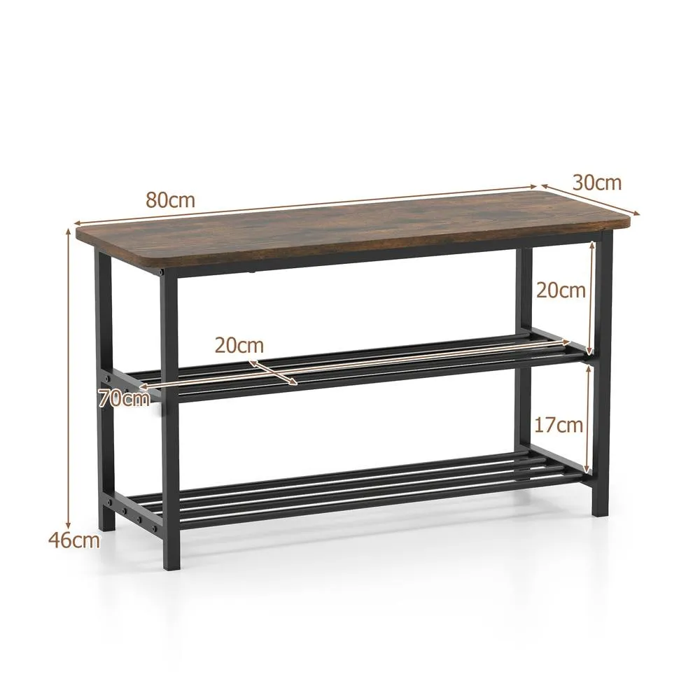 Costway 3-Tier Shoe Rack 80 cm Shoe Storage Bench Freestanding Boot Organizer in Brown 2