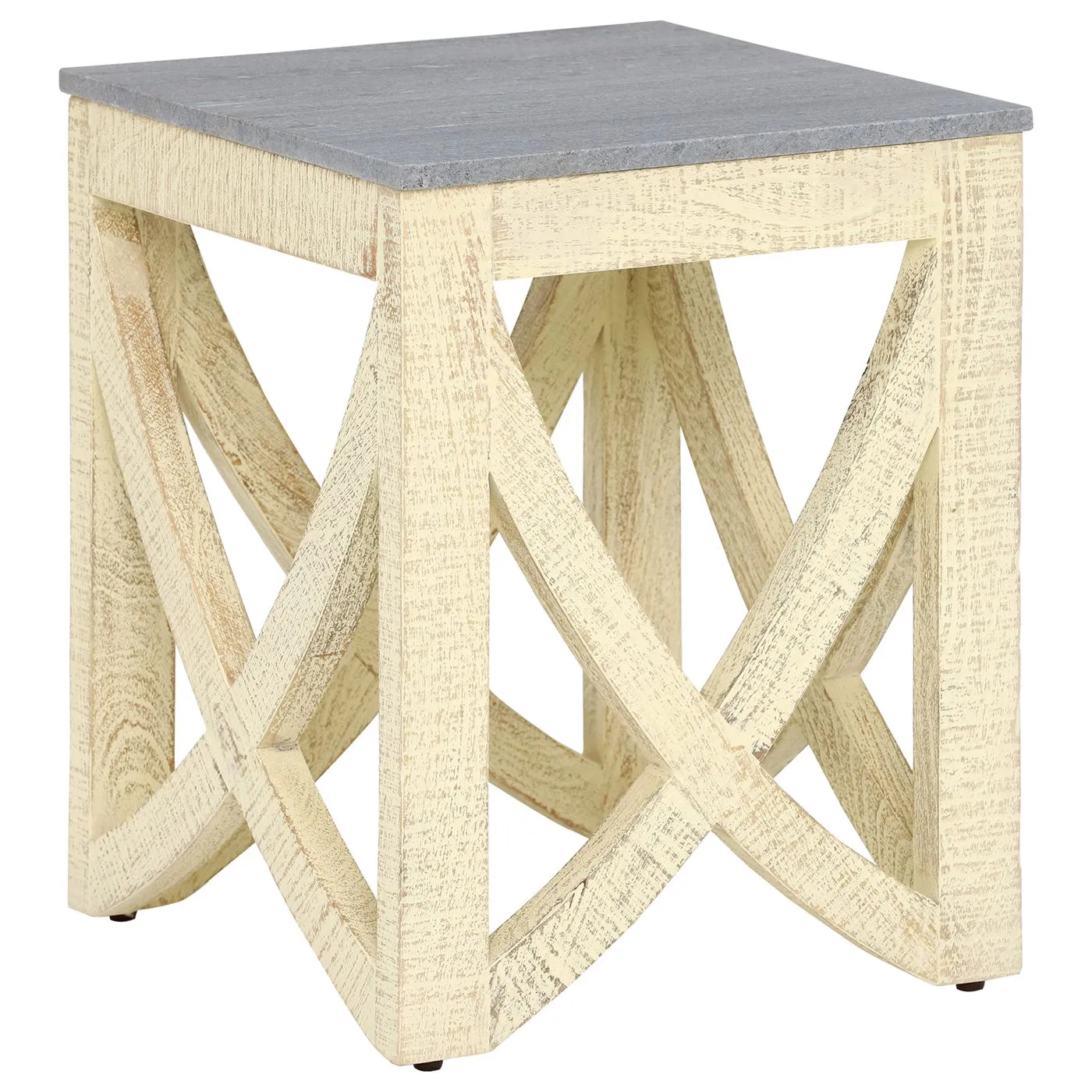 Clipper Whitewashed Side Table, Grey Marble