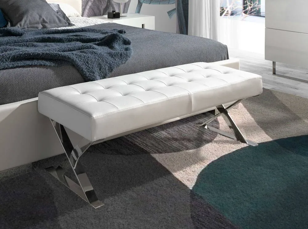 Angel Cerda White Leatherette Bench, Chrome Legs, 120x45x42 cm 3