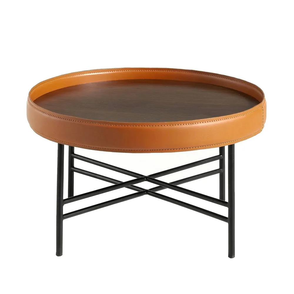 Angel Cerda Round Coffee Table, Walnut Top, Orange Band, Black Steel Legs 2