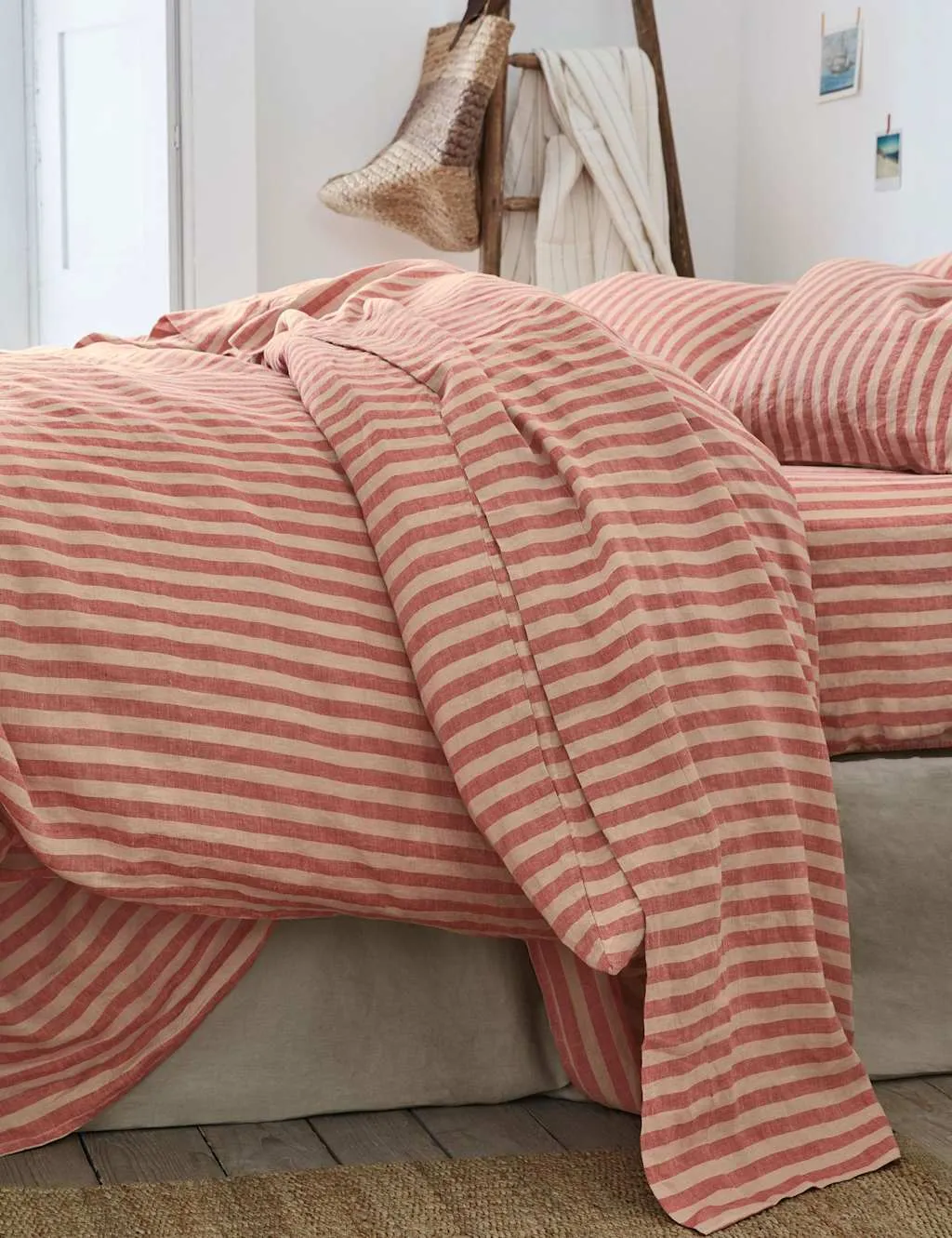 Piglet In Bed Linen Rich Striped Flat Sheet Red Mix