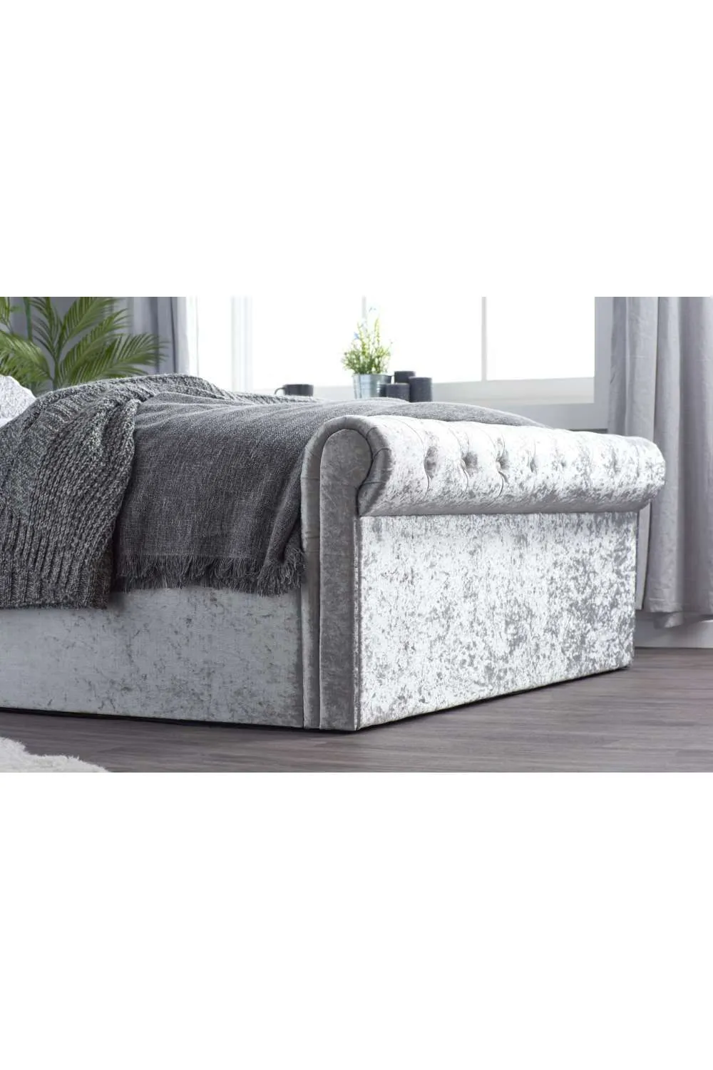 Birlea Grey Fabric Ottoman Bed Frame Storage Sienna Crushed Velvet in Metallic Silver 4