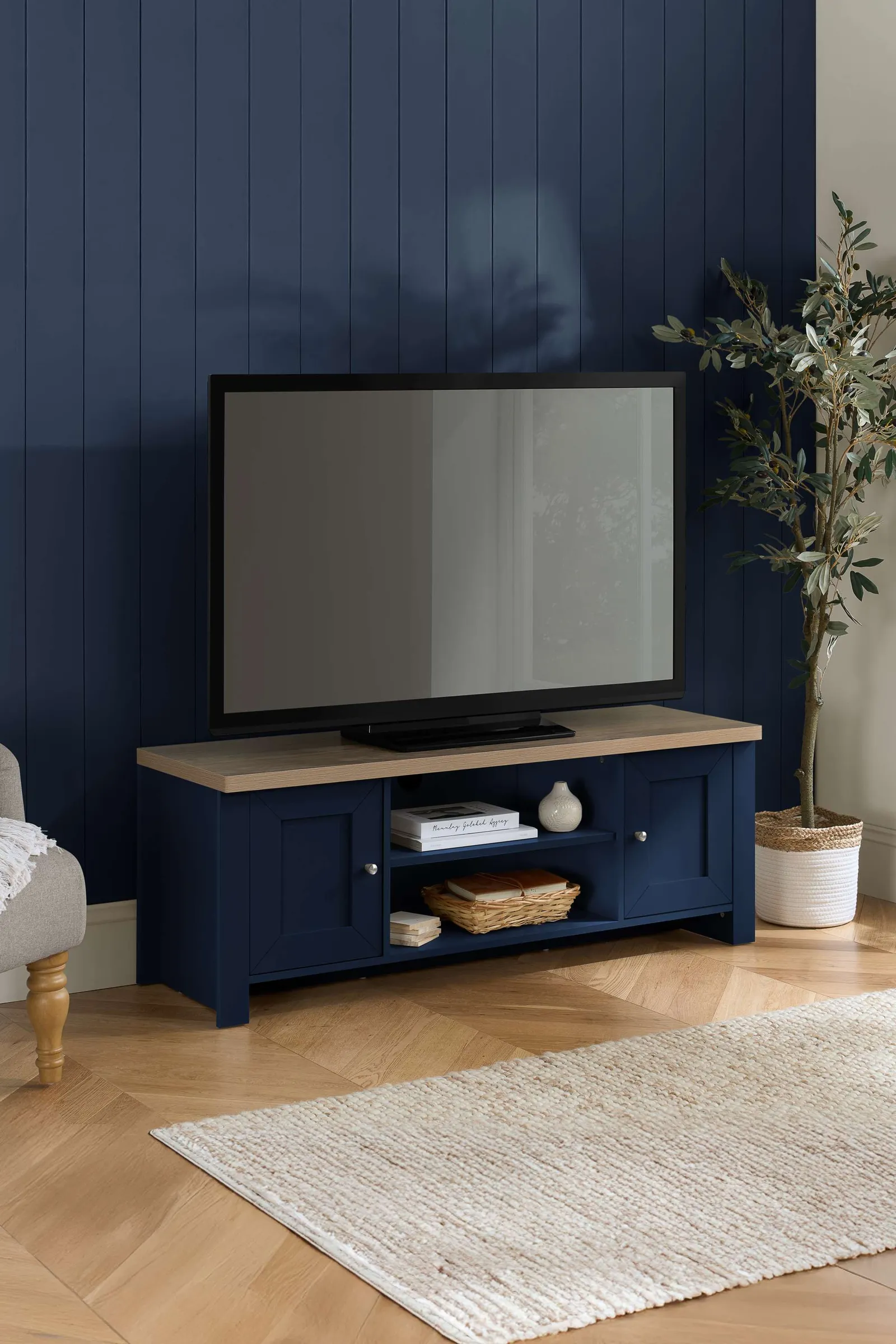Birlea TV Unit Blue Oak Highgate Large Entertainment Navy Farmhouse Shabby Chic