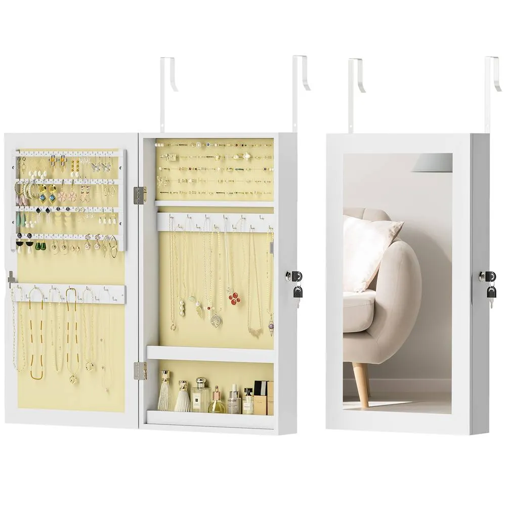 HOMCOM Jewelry Cabinet, Wall-Mounted Storage Cabinet with Mirror in White 2