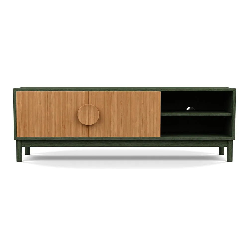 Heal's Tinta AV Unit Green Stain Frame Natural Oak Doors 1