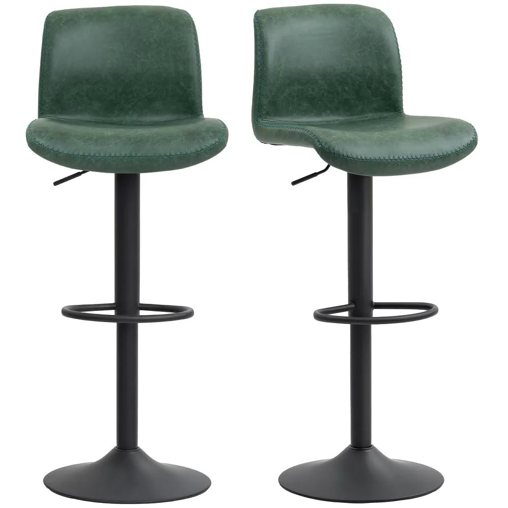 HOMCOM Barstools Set of 2, Dining Stools with Backrest & Footrest in Green 2