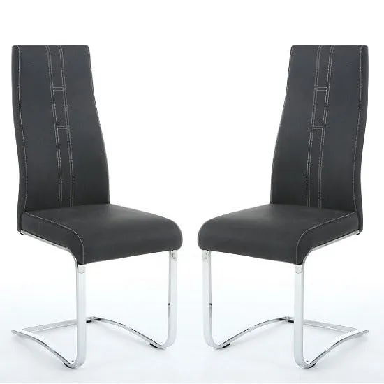 Hanover Cantilever Dining Chairs In Dark Grey Fabric In A Pair