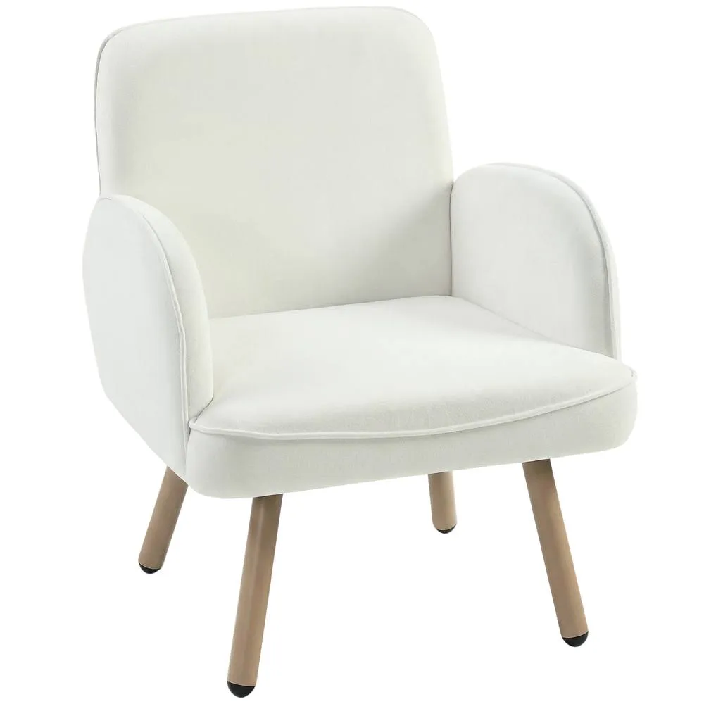 HOMCOM Lounge Chair Velvet Upholstered Spring Cushion Cream White 2