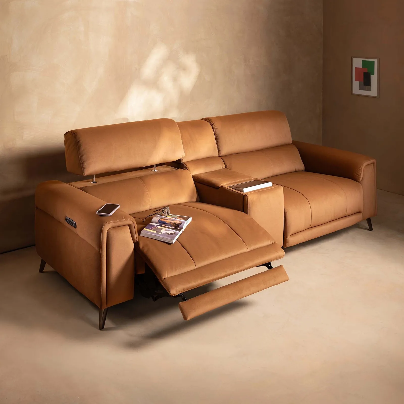 Kerren 2.5 Seater Power Recliner Recliner Sofa, Orange Fabric | Barker & Stonehouse 2