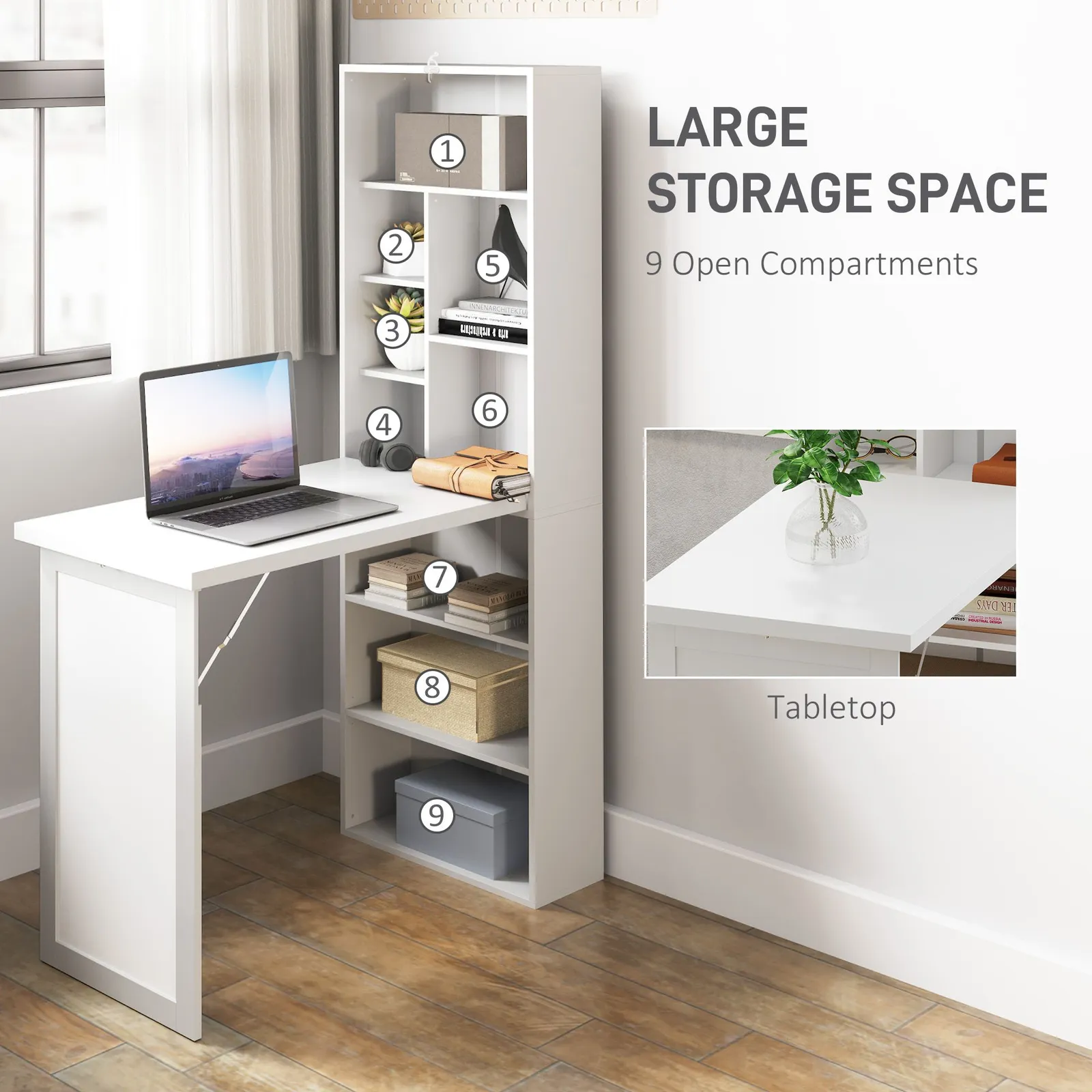 HOMCOM Convertible Desk with Whiteboard Multi-function Workstation in White 5