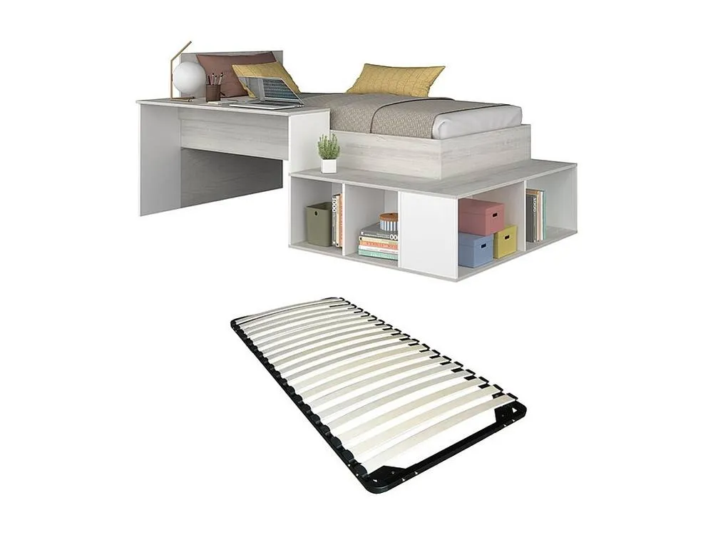 Vente-unique Combination Bed 90 X 200 Cm With Storage & Desk - Colours: Natural in Light Oak