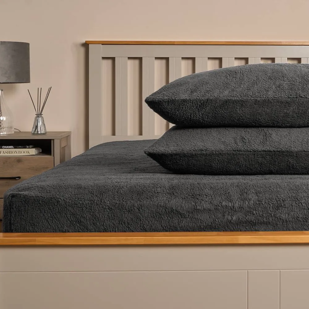 OHS 2 Pack Thermal Teddy Fleece Pillowcase Cover in Charcoal