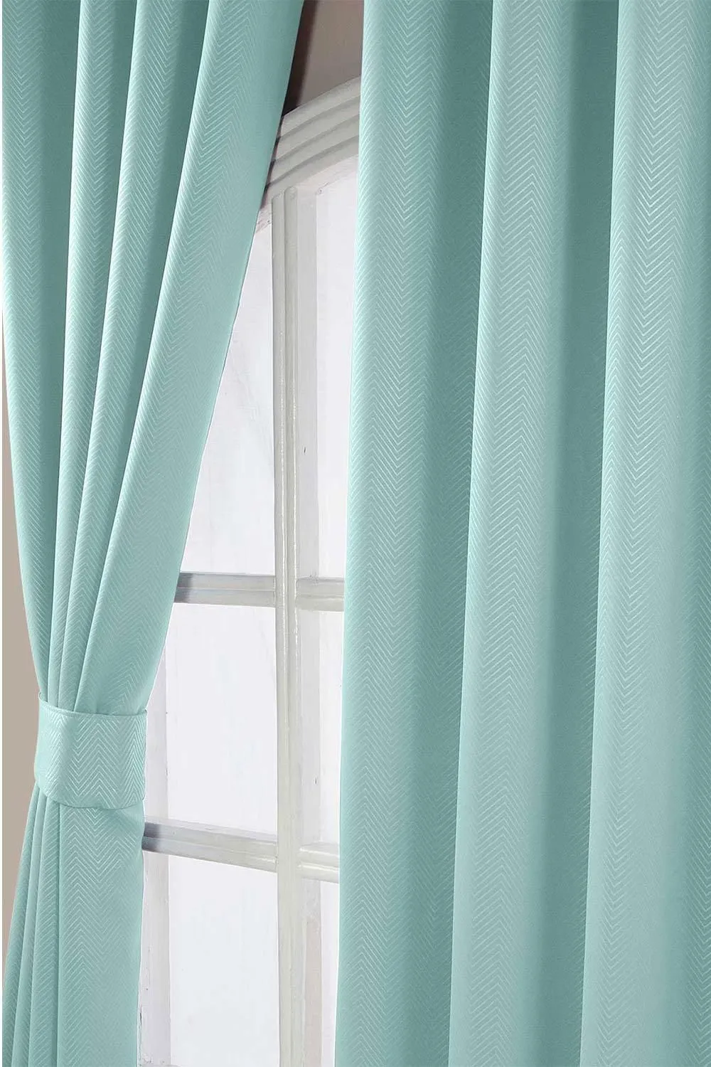 Homescapes Herringbone Blackout Curtains Pair Eyelet Style in Light Blue 3
